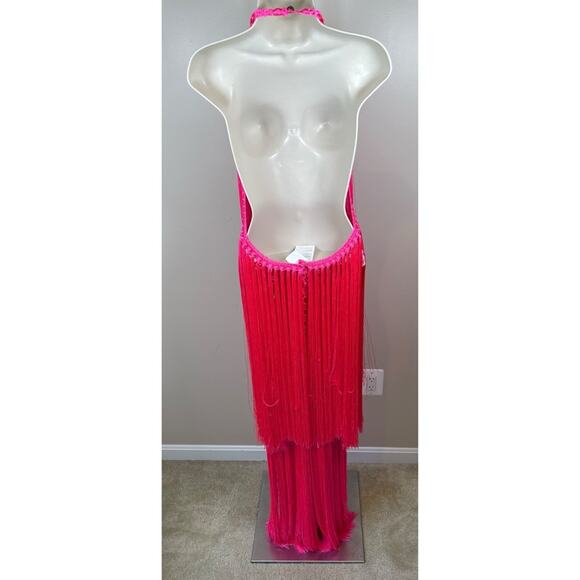 ANDREA ALMEIDA Bel Crochet Fringe Tiered Pink Maxi Dress Size XS/S - Picture 11 of 15